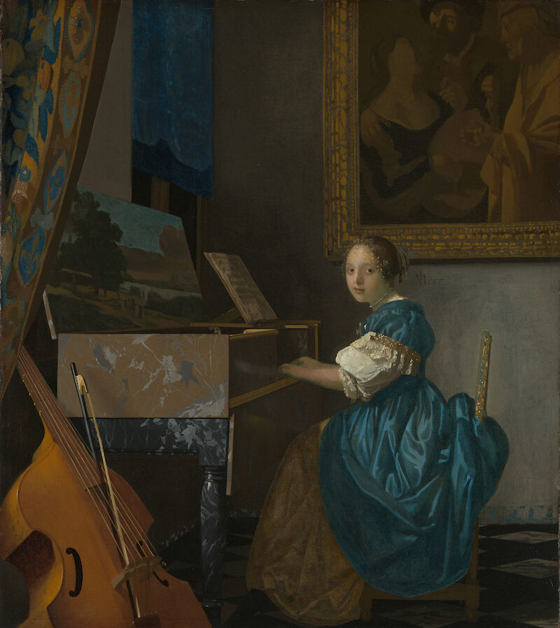 Young Woman Seated at a Virginal scale comparison