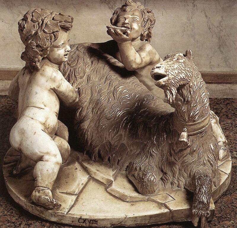The Goat Amalthea with the Infant Jupiter and a Faun scale comparison