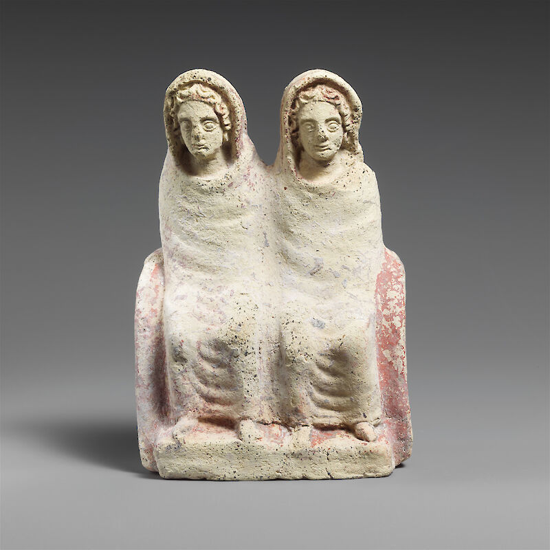 Terracotta Votive Statuette of Two Draped Females scale comparison