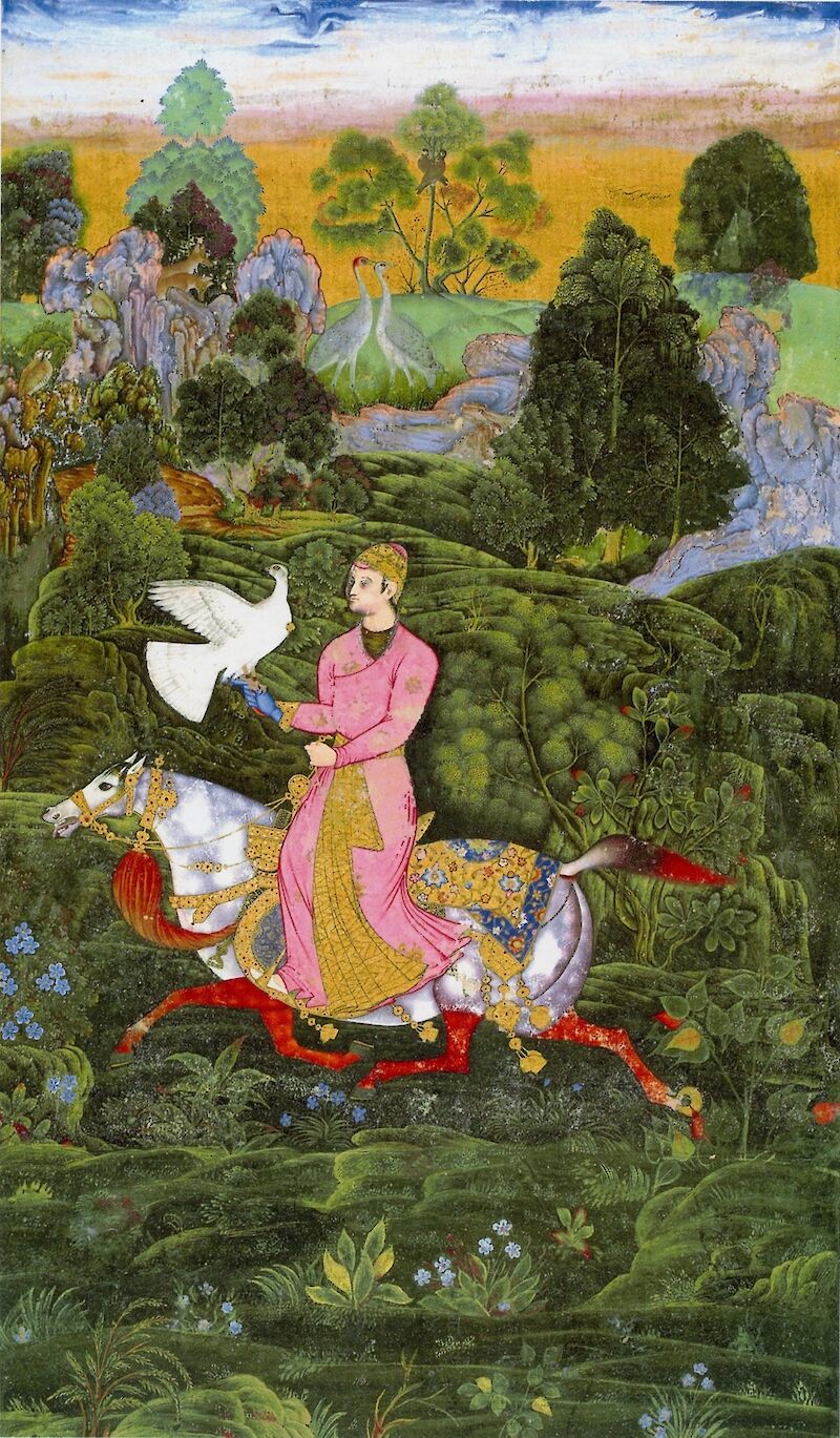 Sultan Ibrahim Adil Shah II Khan Hunting with a Hawk scale comparison