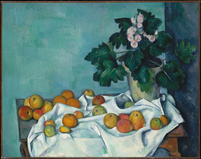 Still Life with Apples and a Pot of Primroses, Paul Cézanne