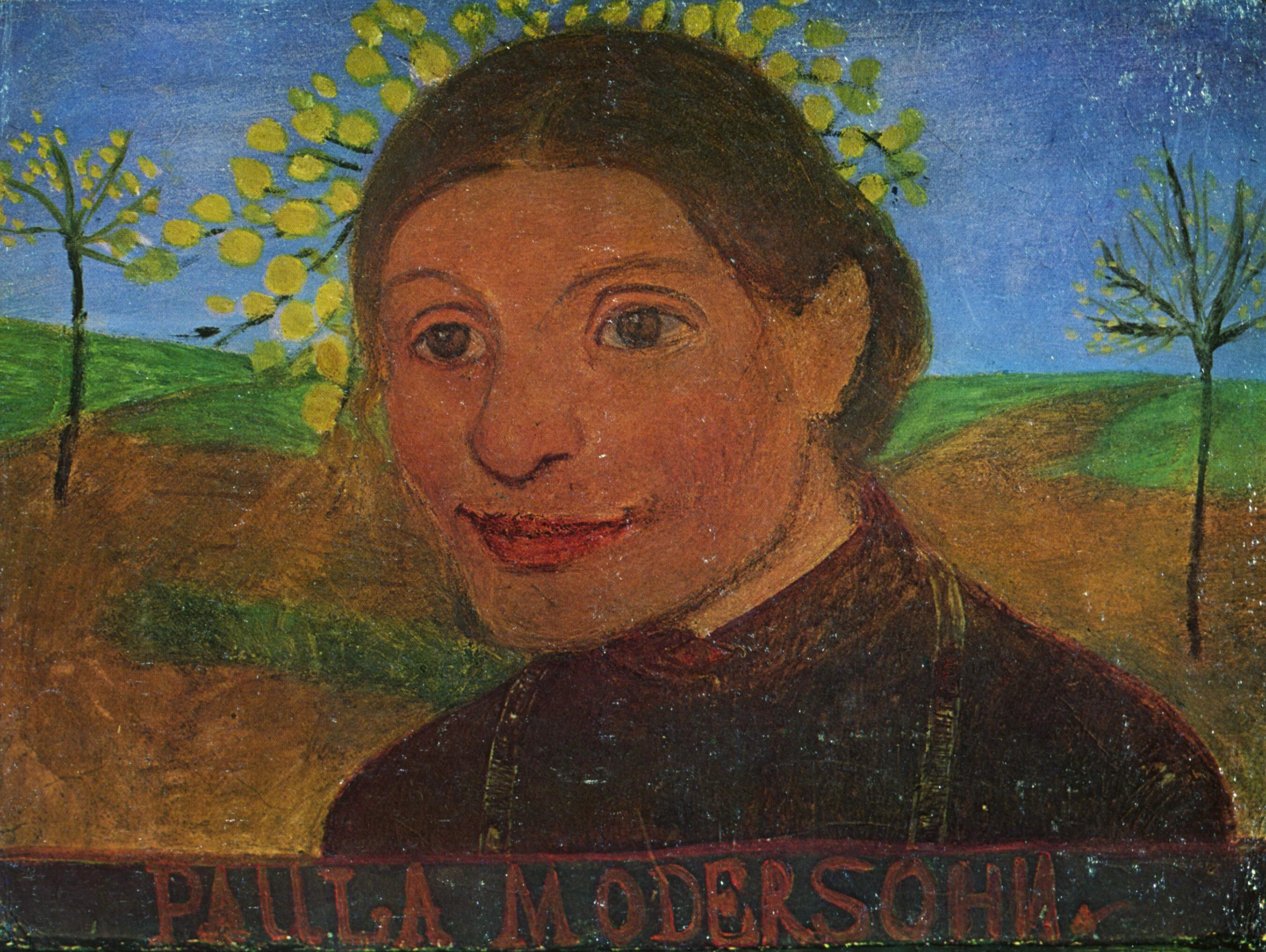 Self portrait in front of flowering trees, Paula Modersohn-Becker
