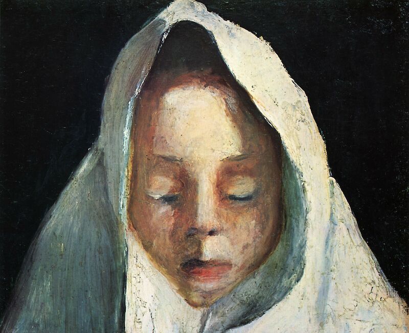 Still life: child's head with white cloth scale comparison