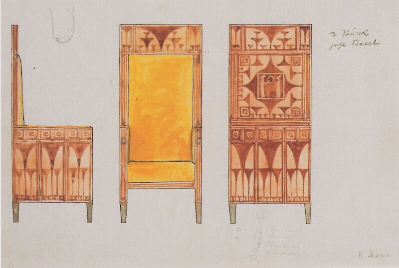 Sketches for Eisler Terramare High Chair, Koloman Moser