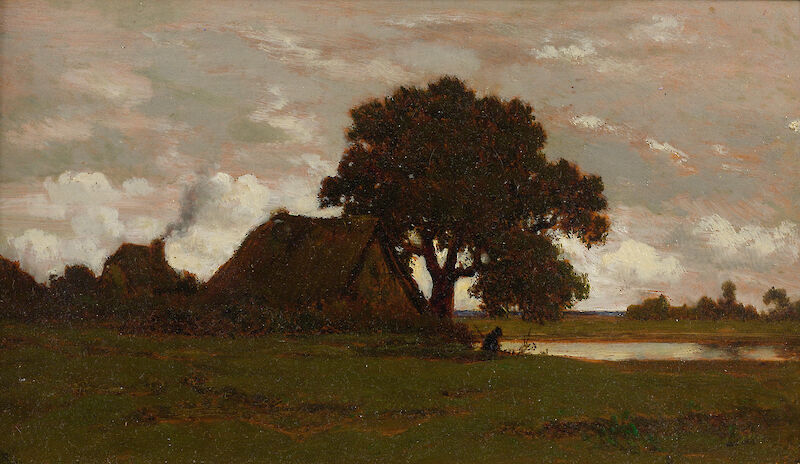 Chaumières, Near the Pond, Théodore Rousseau