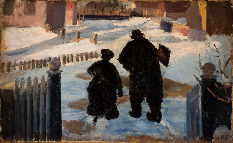 Michael Ancher on his way to his studio accompanied by the organist Helene Christensen scale comparison