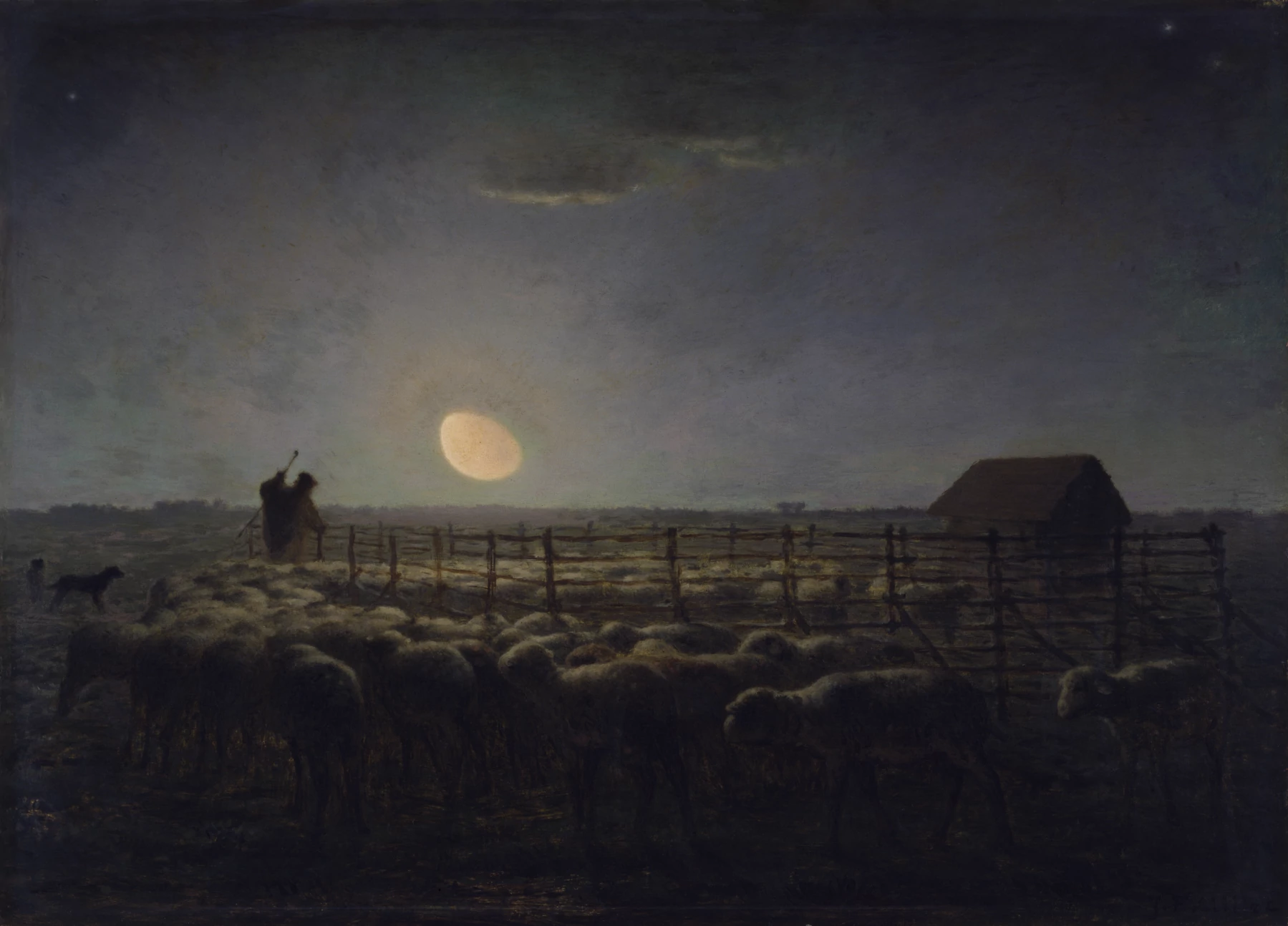 The Sheepfold, Moonlight, Jean-François Millet