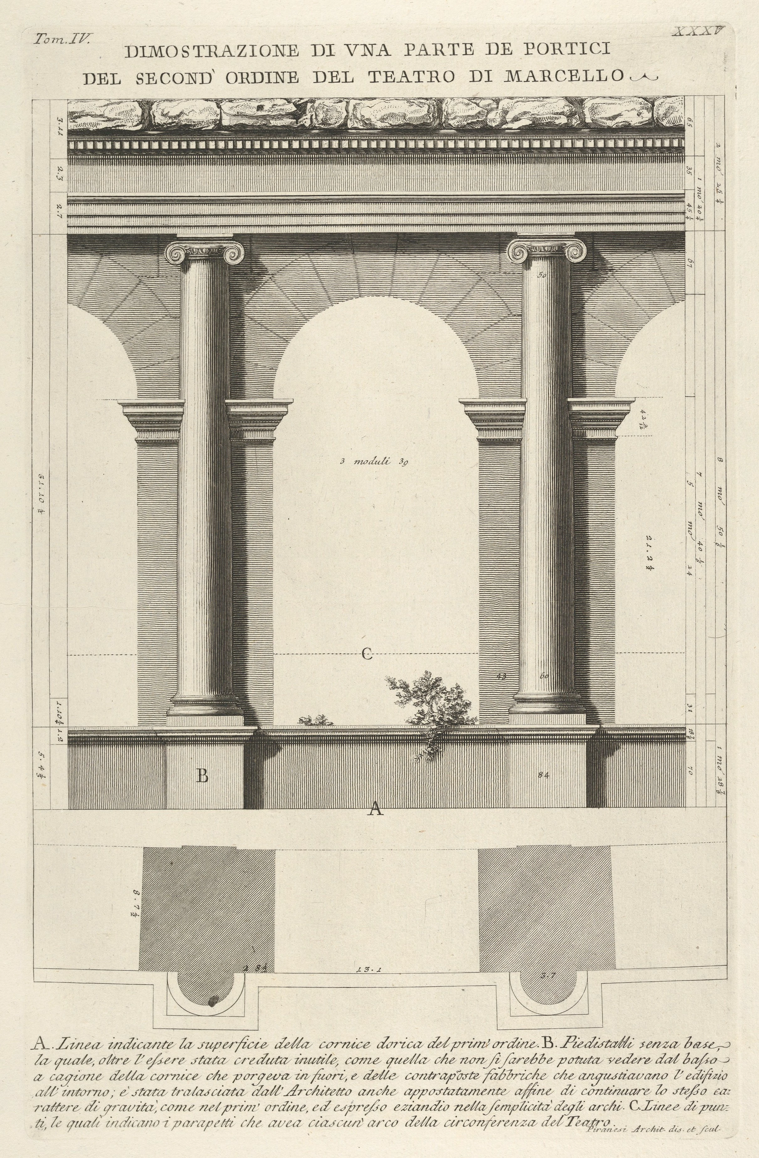 Elevation and Plan of Theater of Marcellus, Giovanni Battista Piranesi
