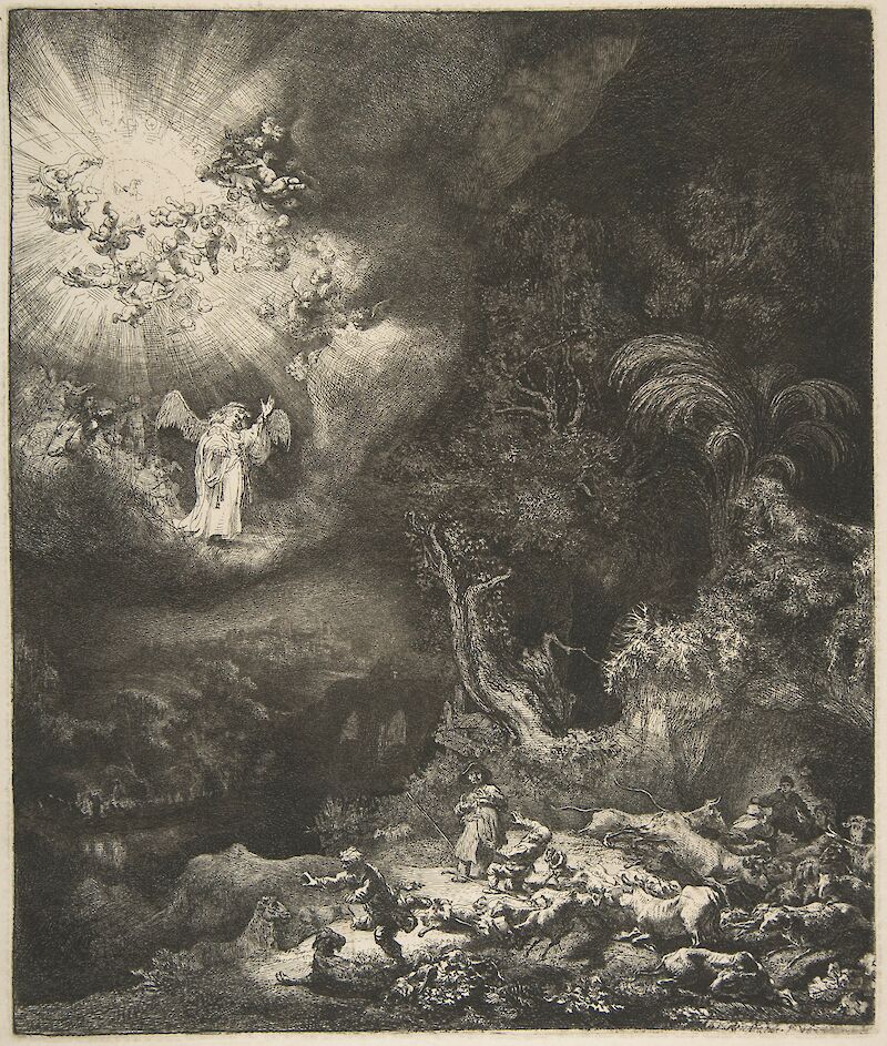 The Angel Appearing to the Shepherds, Rembrandt van Rijn
