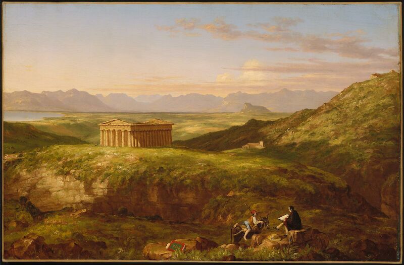 The Temple of Segesta with the Artist Sketching scale comparison