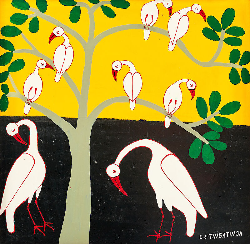 White birds sitting in the tree, Edward Saidi Tingatinga