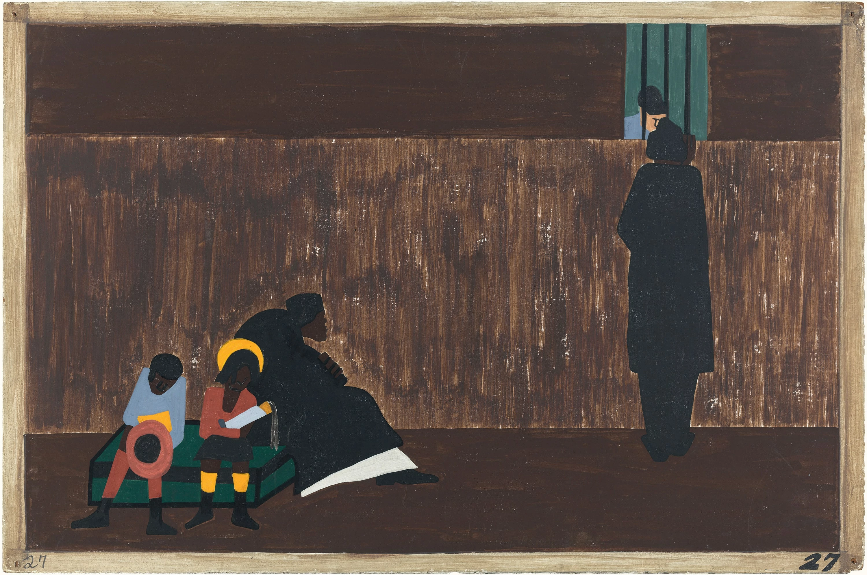 Migration Series No.27: Many men stayed behind until they could take their families north with them, Jacob Lawrence
