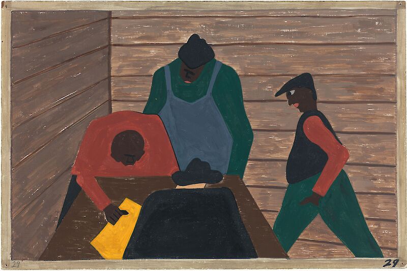 Migration Series No.29: The labor agent recruited unsuspecting laborers as strike breakers for northern industries, Jacob Lawrence