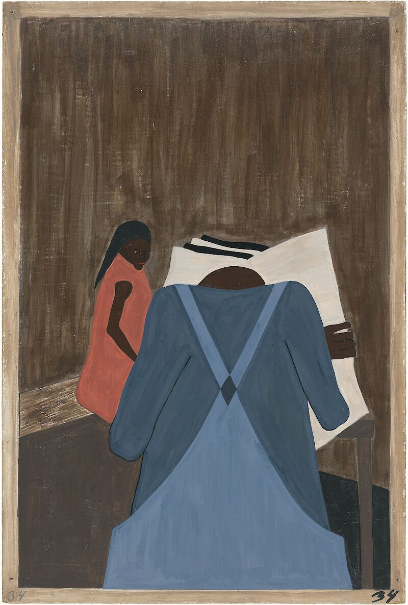 Migration Series No.34: The Black press urged the people to leave the South, Jacob Lawrence
