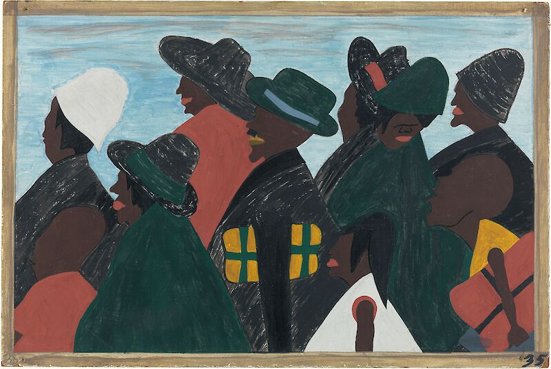 Migration Series No.35: They left the South in great numbers. They arrived in the North in great numbers, Jacob Lawrence