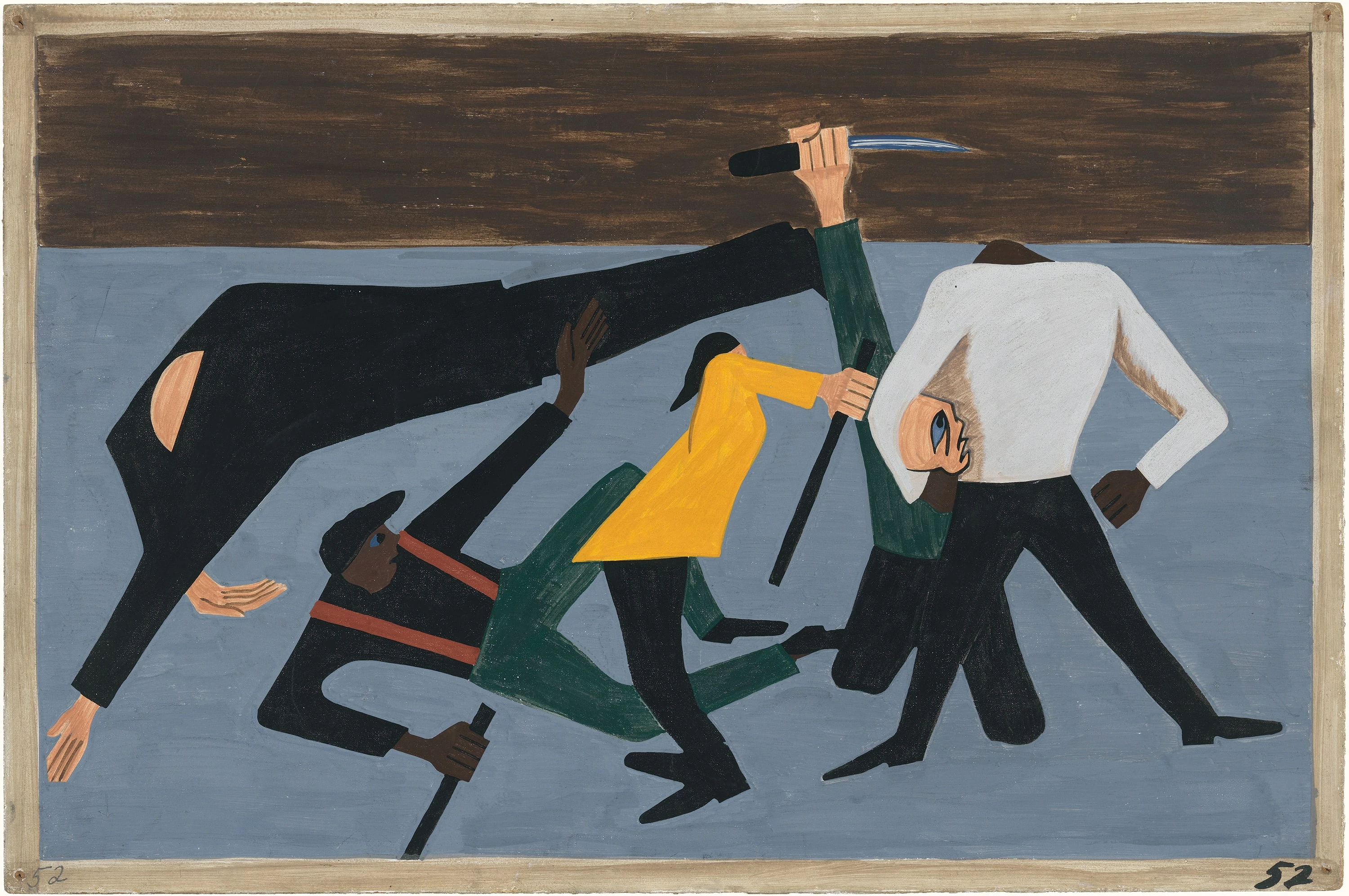 Migration Series No.52: One of the most violent race riots occurred in East St. Louis, Jacob Lawrence