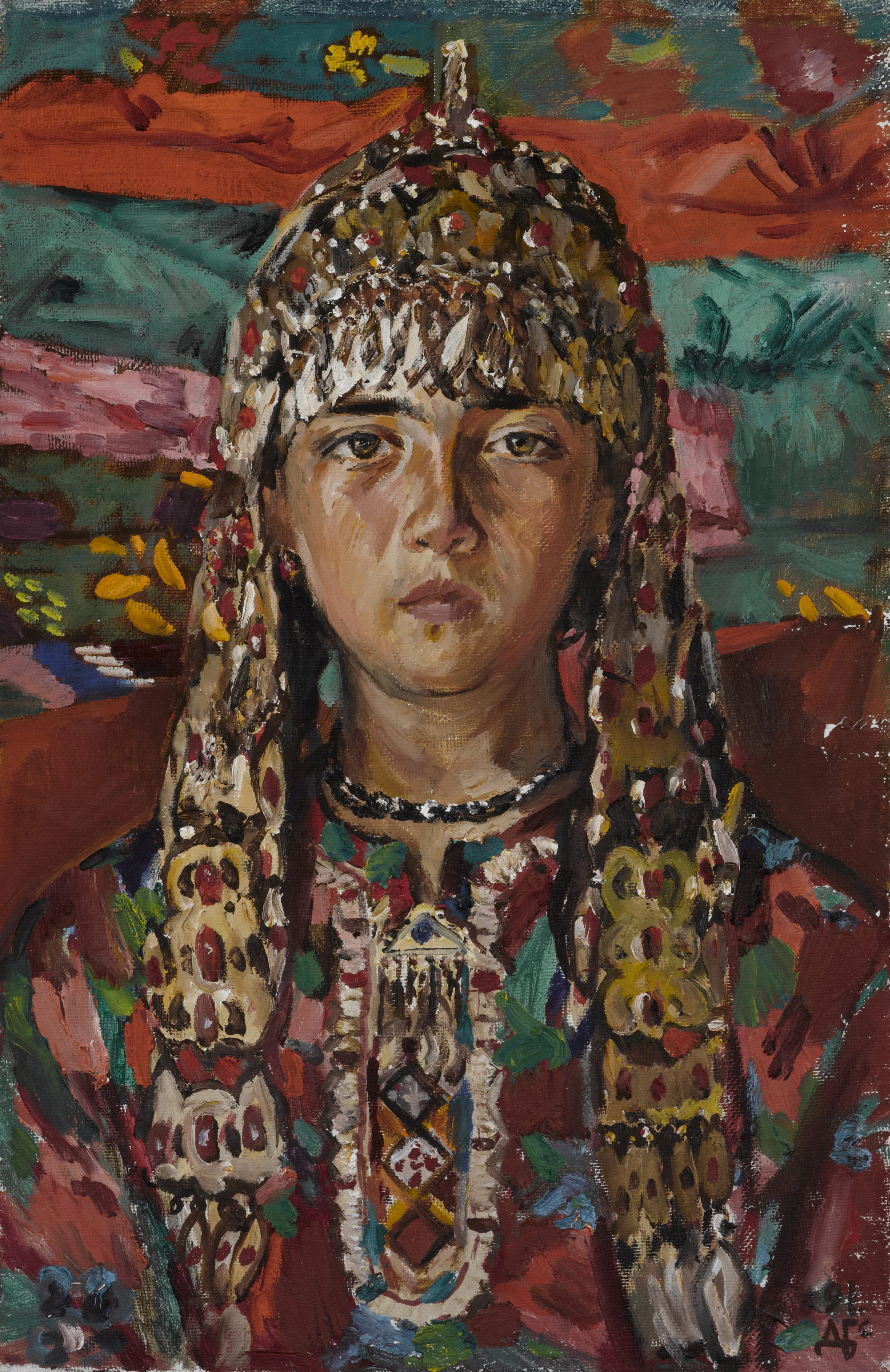 Portrait of Mergen with Turkmen ornaments, Durdy Bayramov