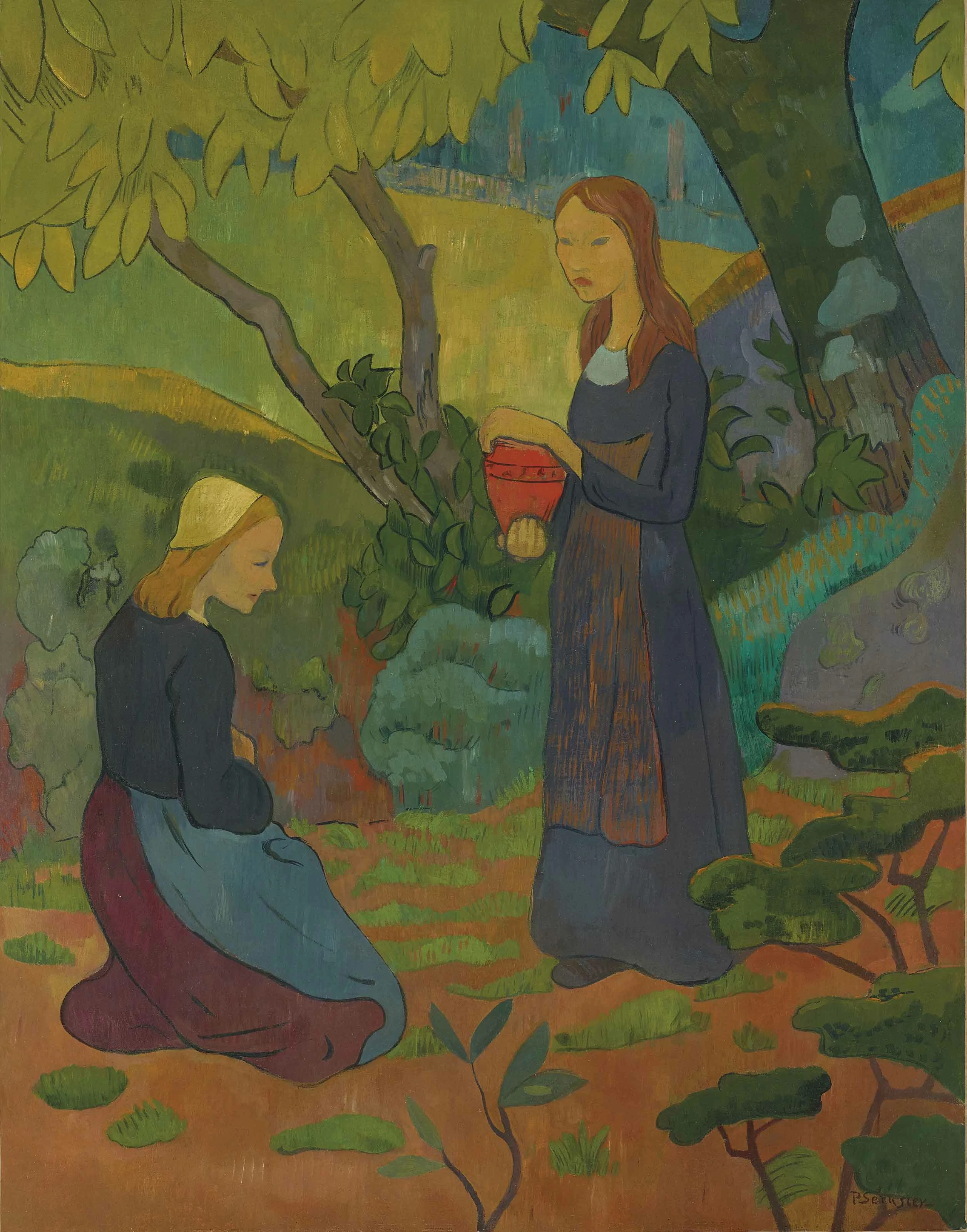 Young Breton girls with vermilion pot, Paul Sérusier