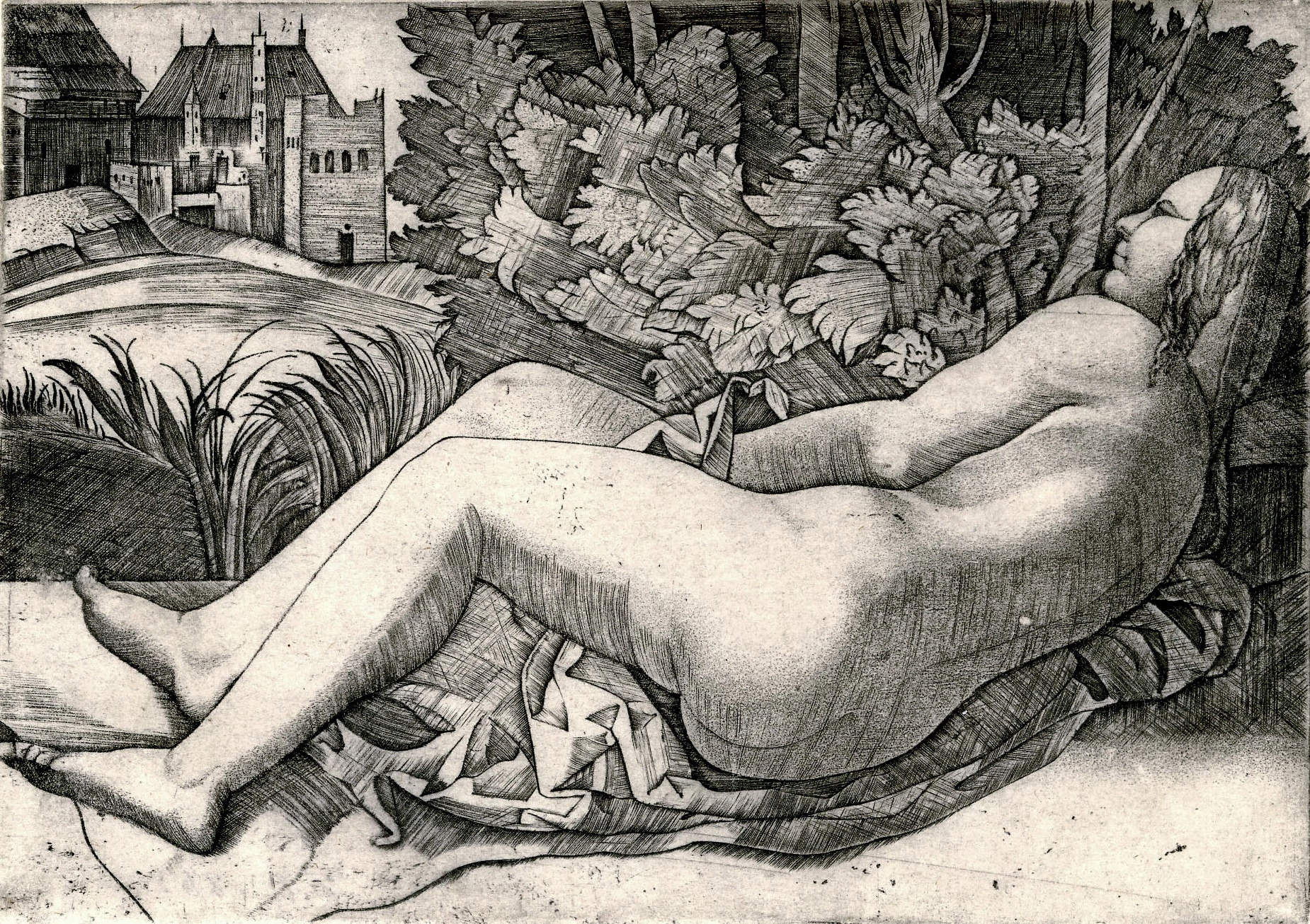 Venus Reclining in a Landscape (Hatched), Giulio Campagnola
