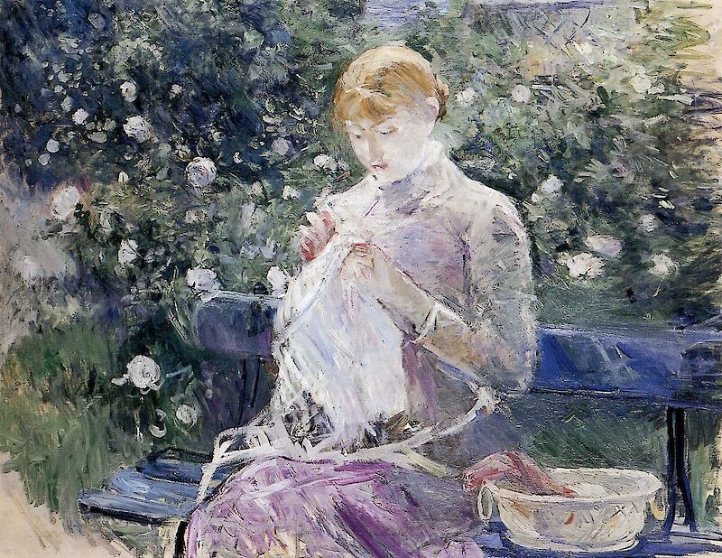 Pasie Sewing in Bougivals Garden, Berthe Morisot