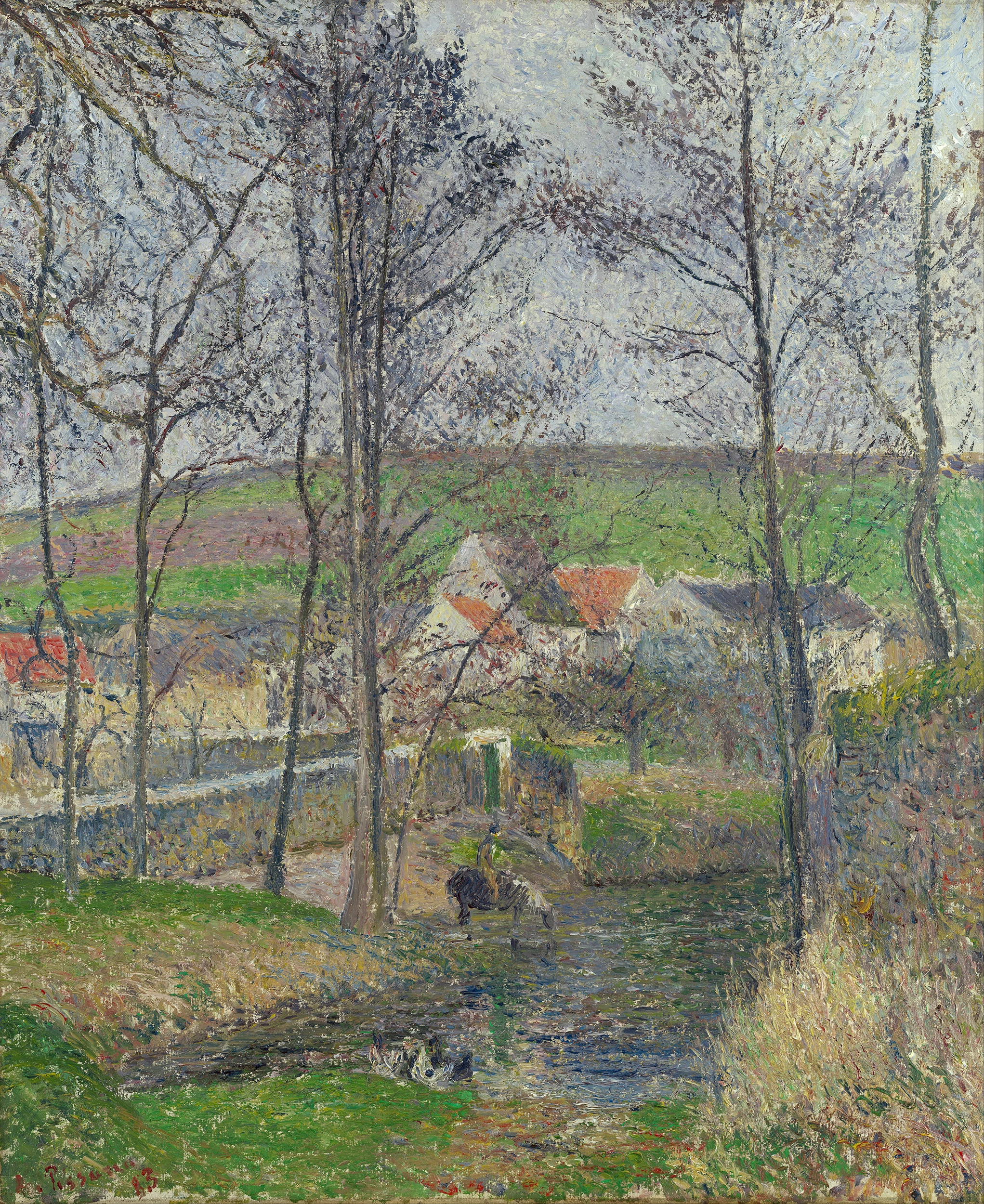 The banks of the Viosne at Osny in grey weather, Winter, Camille Pissarro
