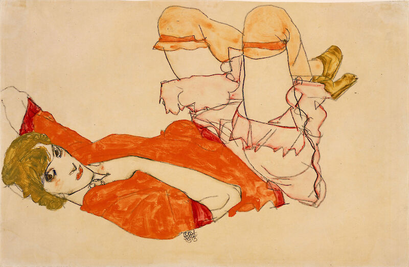 Wally in Red Blouse with Raised Knees, Egon Schiele