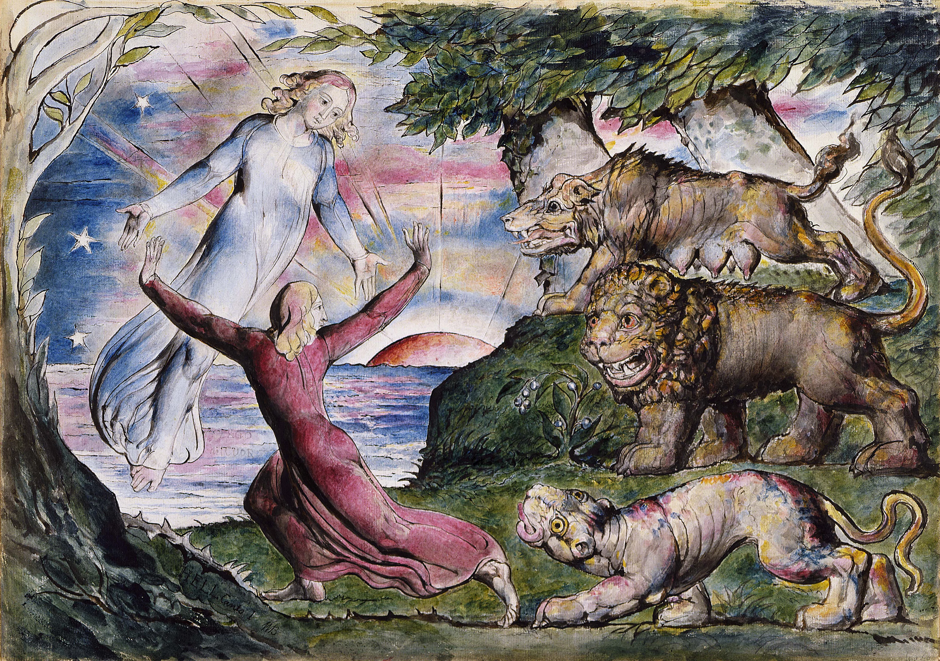 Dante Running from the Three Beasts, William Blake
