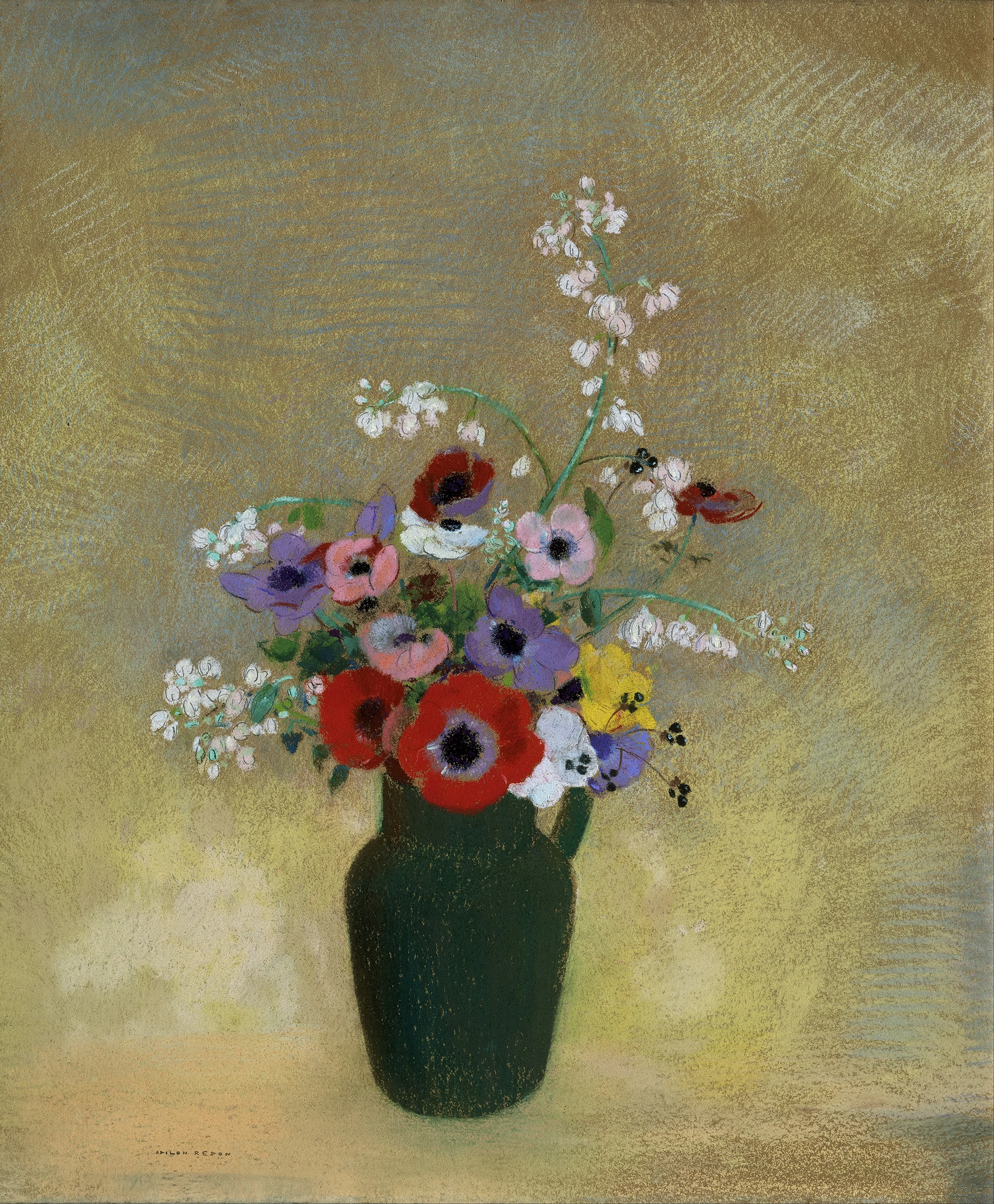 Large Green Vase with Mixed Flowers, Odilon Redon